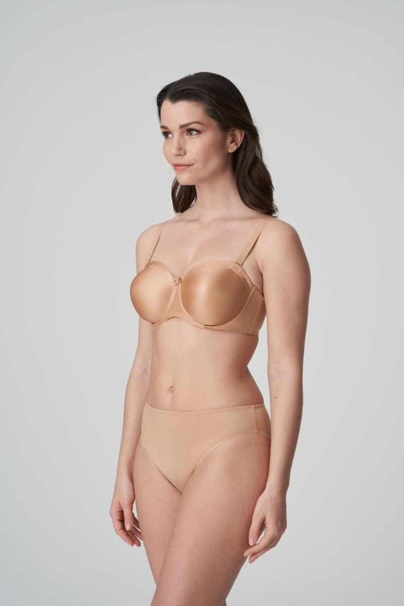 Primadonna Satin Strapless Non Padded Bra in Cognac