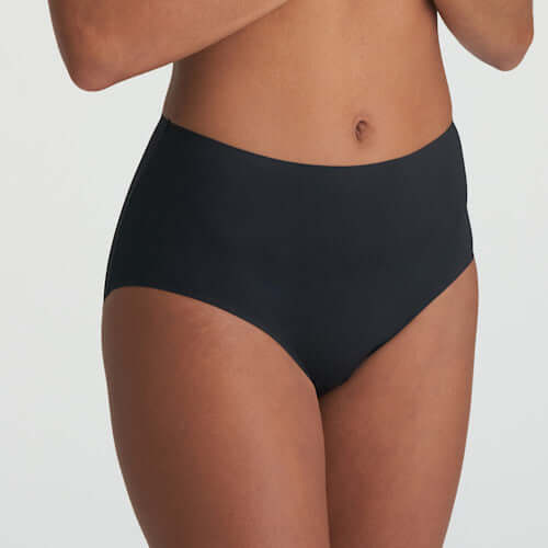 Marie Jo Soft Studio Full Briefs in Black displaying high-waist design for ultimate comfort and style.