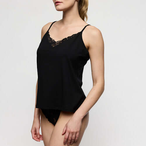 Marie Jo Soft Studio Top in black with thin straps, showcasing exquisite comfort and softness.