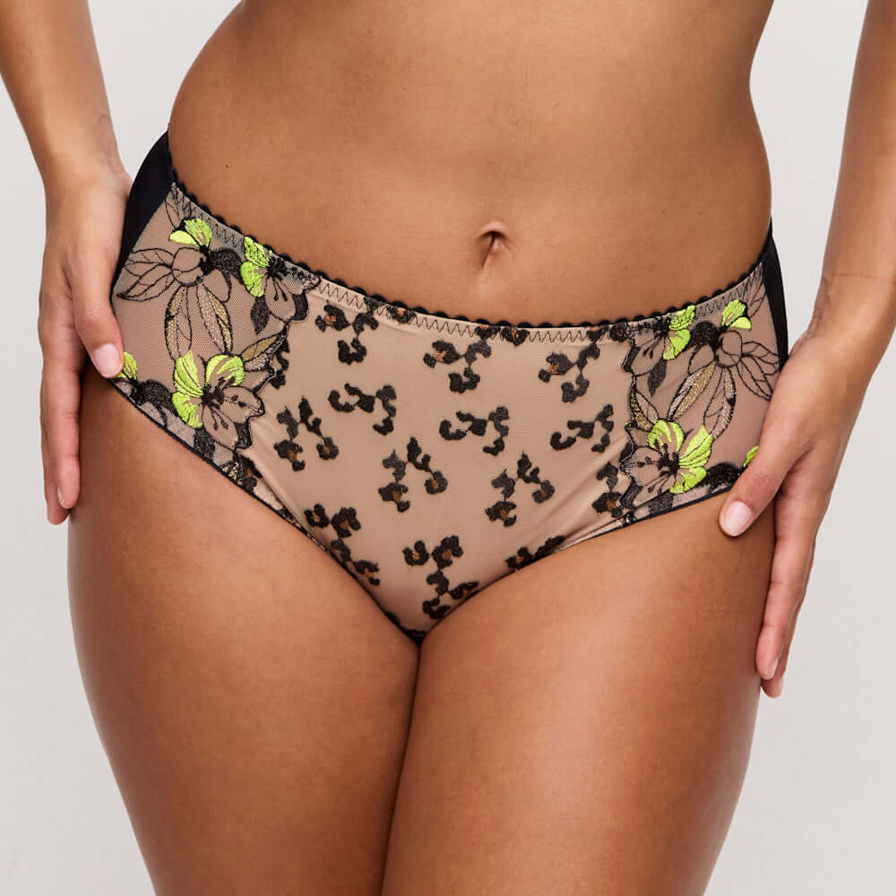 Primadonna Manali full briefs Wild Bloom featuring bold embroidery and playful leopard print design.
