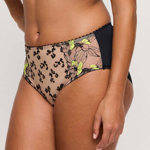 Primadonna Manali full briefs Wild Bloom featuring bold embroidery and playful leopard print design.