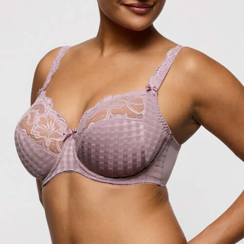 Primadonna Madison Full Cup Wire Bra in Soft Sand displayed on model, showcasing elegant design and comfortable fit.