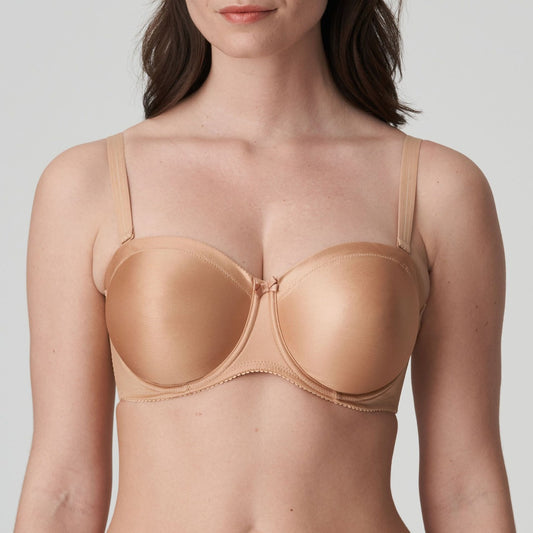 Primadonna Satin Strapless Non Padded Bra in Cognac