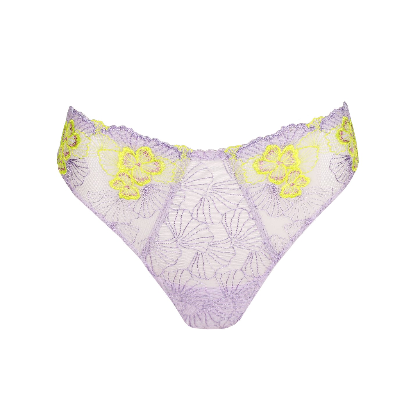 Primadonna IXIA thong in Wisteria, featuring lilac and lime floral lace design for a sexy look.