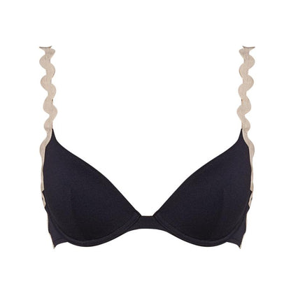 Andres Sarda Swimwear DREW padded plunge bikini top in navy blue