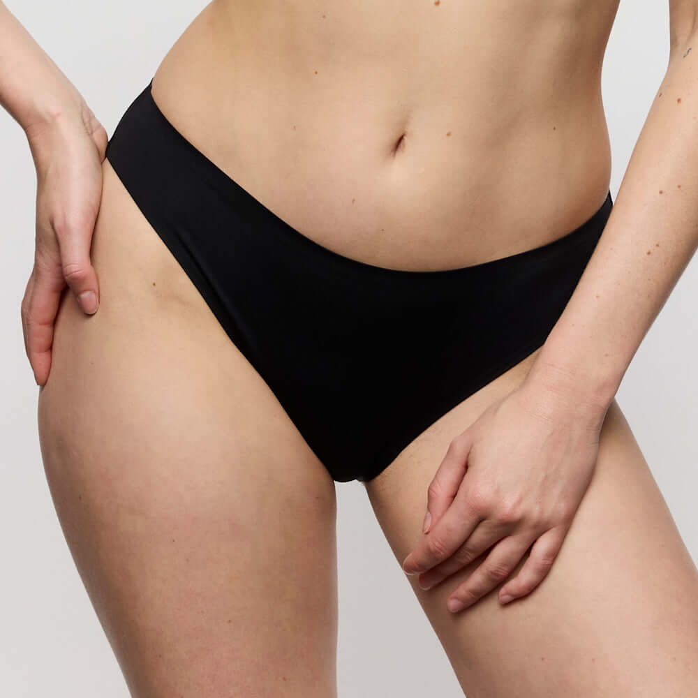 Marie Jo Soft Studio Rio Briefs in Black shown on a model, featuring exquisite softness and comfortable fit.