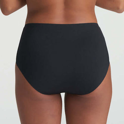 Marie Jo Soft Studio Full Briefs in Black showing the back view, featuring high-waist style for comfort and a retro silhouette.