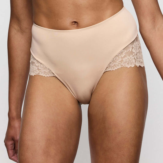 Marie Jo Soft Studio Full Briefs Smoothing in Caffe Latte showcasing high-waist design with lace details.