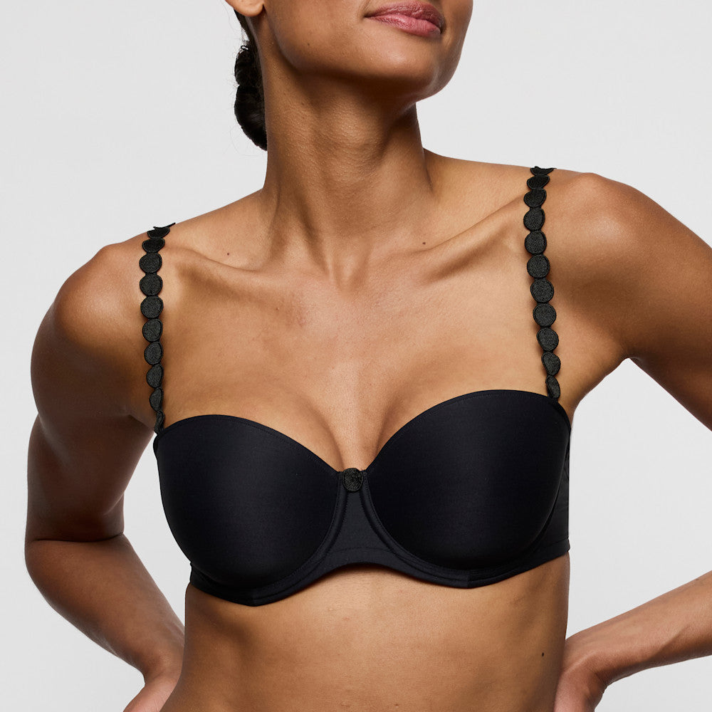 Marie Jo Tom Padded Bra Strapless in Charcoal worn by a model, showcasing its stylish design and comfortable fit.