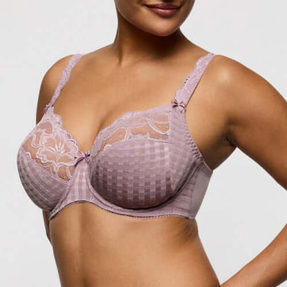 Primadonna Madison Full Cup Wire Bra in Soft Sand displayed on model, showcasing elegant design and comfortable fit.