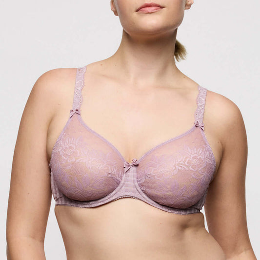 Primadonna Madison Non Padded Full Cup Seamless Bra in Soft Sand worn by a model, showcasing its elegant design.
