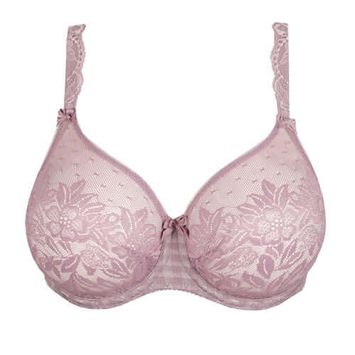 Primadonna Madison Non Padded Full Cup Seamless Bra in Soft Sand, featuring a floral lace design and stylish straps.