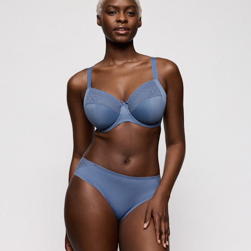 Primadonna MONTARA full cup bra in regatta C - H displayed with matching briefs in stylish denim color.