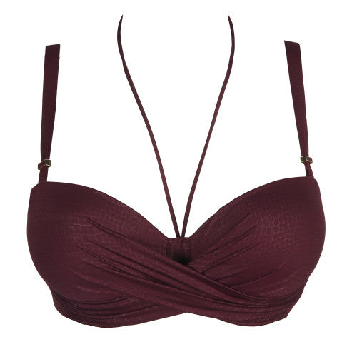 PrimaDonna Swim DALYAN padded strapless bikini top in wine