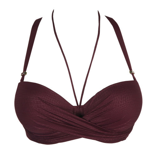 PrimaDonna Swim DALYAN padded strapless bikini top in wine