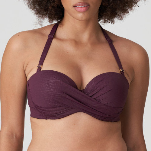 PrimaDonna Swim DALYAN padded strapless bikini top in wine