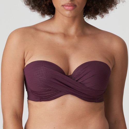 PrimaDonna Swim DALYAN padded strapless bikini top in wine