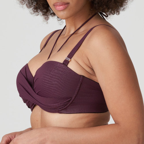 PrimaDonna Swim DALYAN padded strapless bikini top in wine