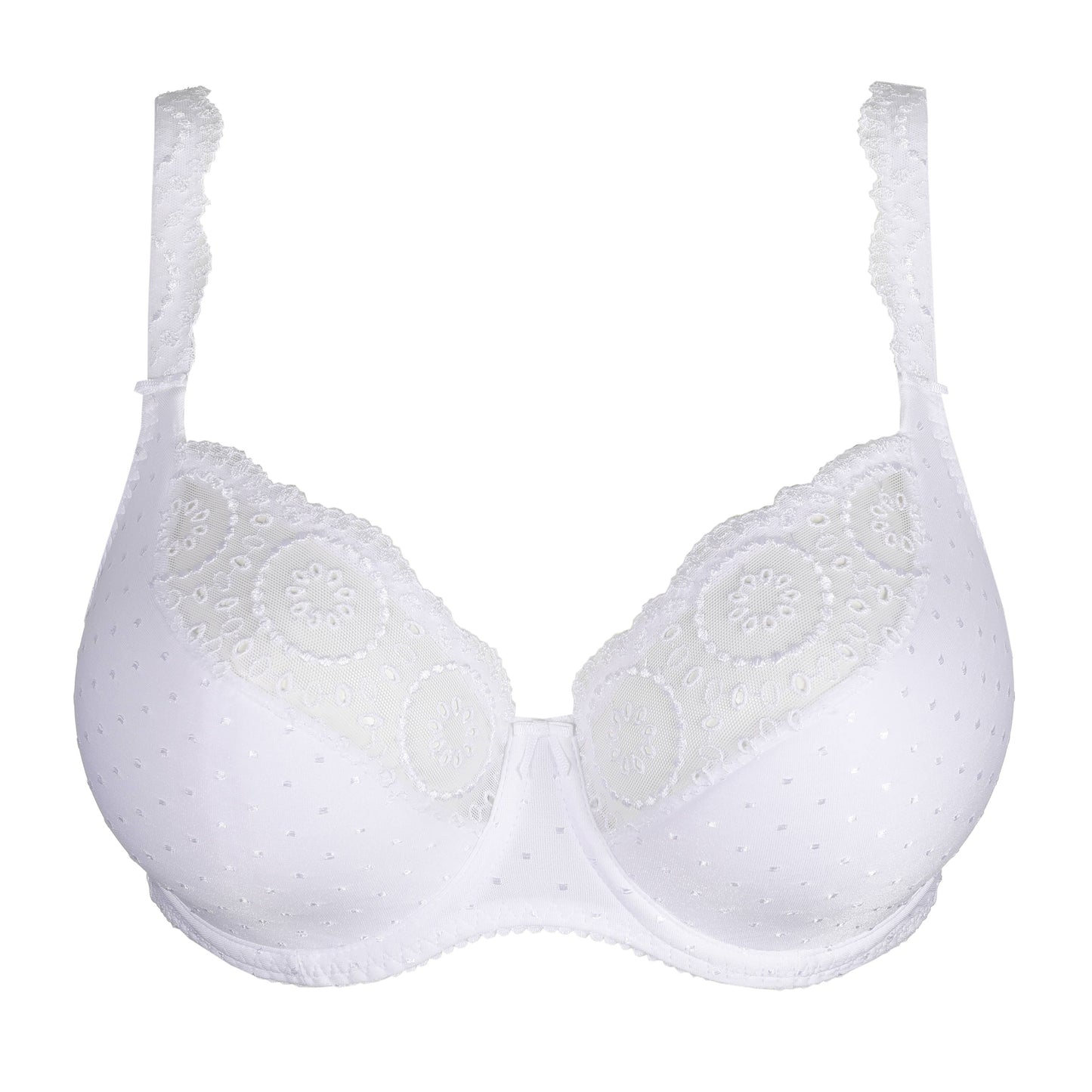 Primadonna OSINO balcony bra tulip seam in White, featuring delicate eyelet lace and plumetis fabric.