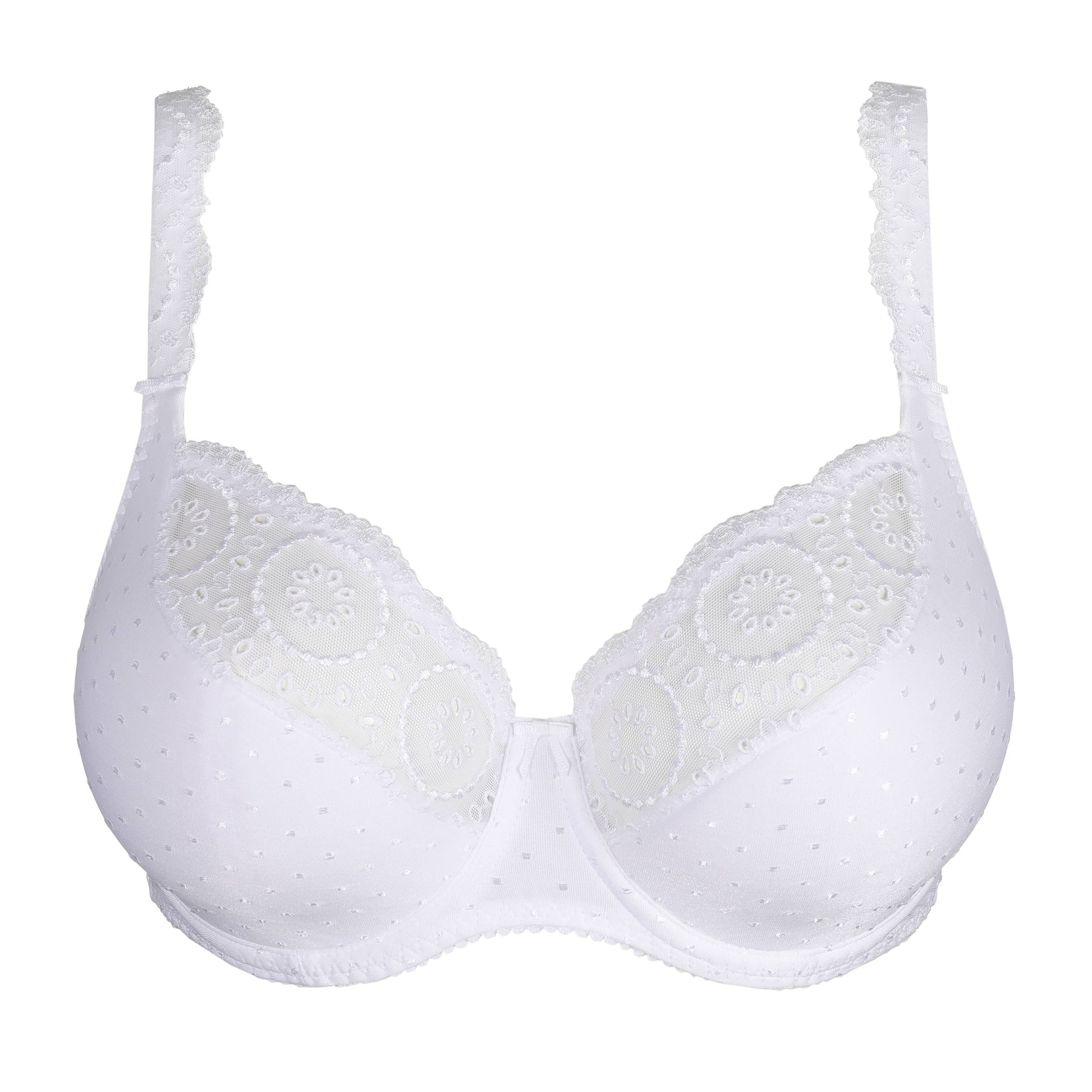 Primadonna OSINO balcony bra tulip seam in White, featuring delicate eyelet lace and plumetis fabric.