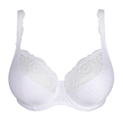 Primadonna OSINO balcony bra tulip seam in White, featuring delicate eyelet lace and plumetis fabric.