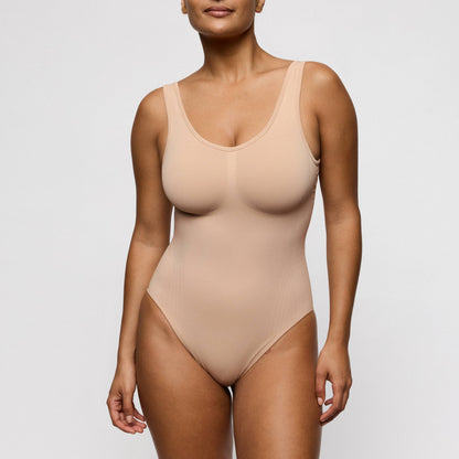 Caffé latte shapewear body - Primadonna Nudda featuring smooth design and built-in wireless bra for comfort.