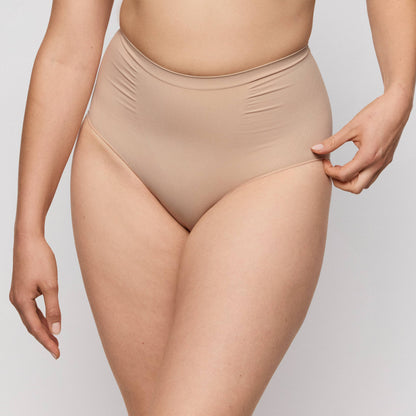 Primadonna NUDDA shapewear high briefs in dark neutral caffé latte color, featuring smooth tummy-control design.