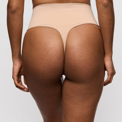 Primadonna Nudda high-waisted shapewear thong shown from the back in a smooth caffé latte color.