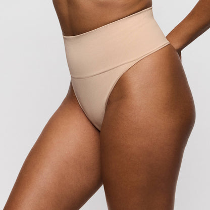 Primadonna Nudda high-waisted shapewear thong in caffé latte color, featuring smooth shaping design for comfort and style.