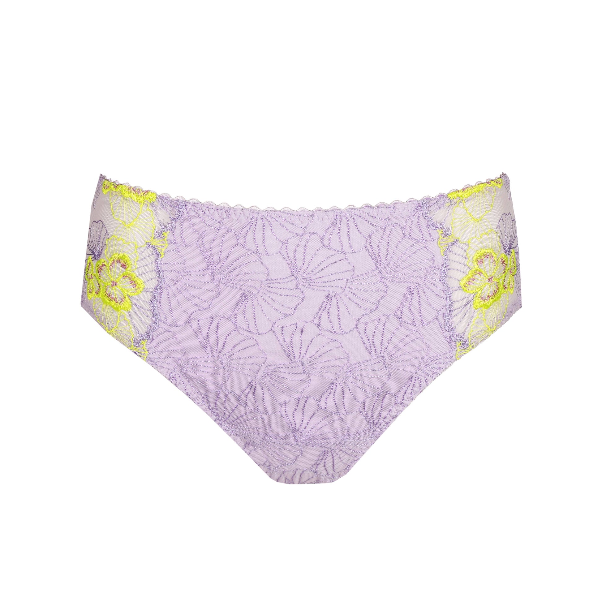 Primadonna IXIA full briefs in Wisteria featuring lilac and lime floral design for a retro silhouette.