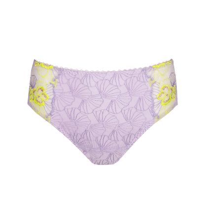 Primadonna IXIA full briefs in Wisteria featuring lilac and lime floral design for a retro silhouette.