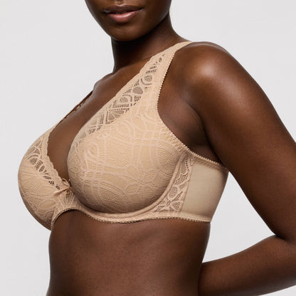 Primadonna SALERNO half padded plunge bra in Candy Ginger displayed on a model, showcasing the flattering design.