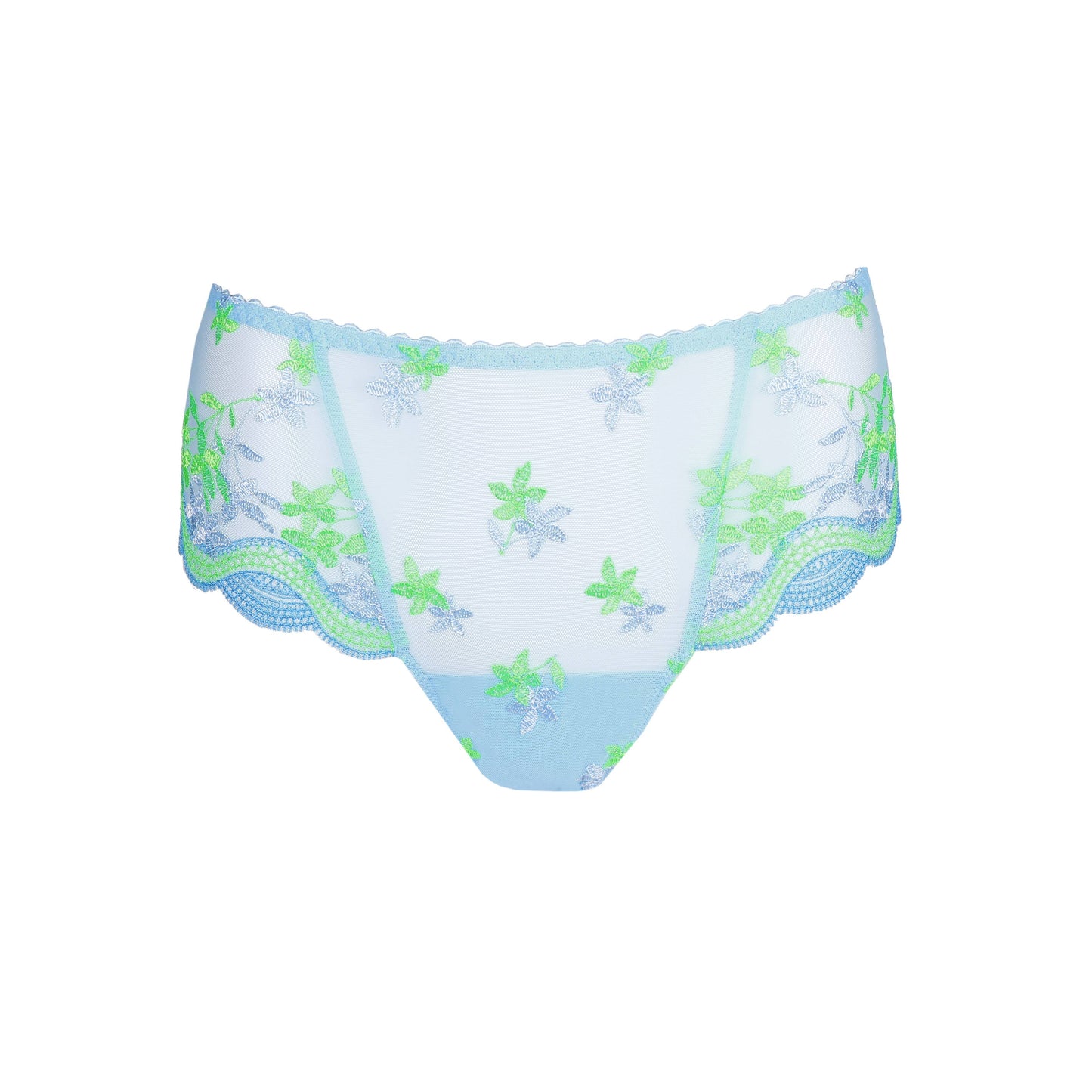 Primadonna CALA LUNA luxury thong in Ice Dream with vibrant blue and green floral design.