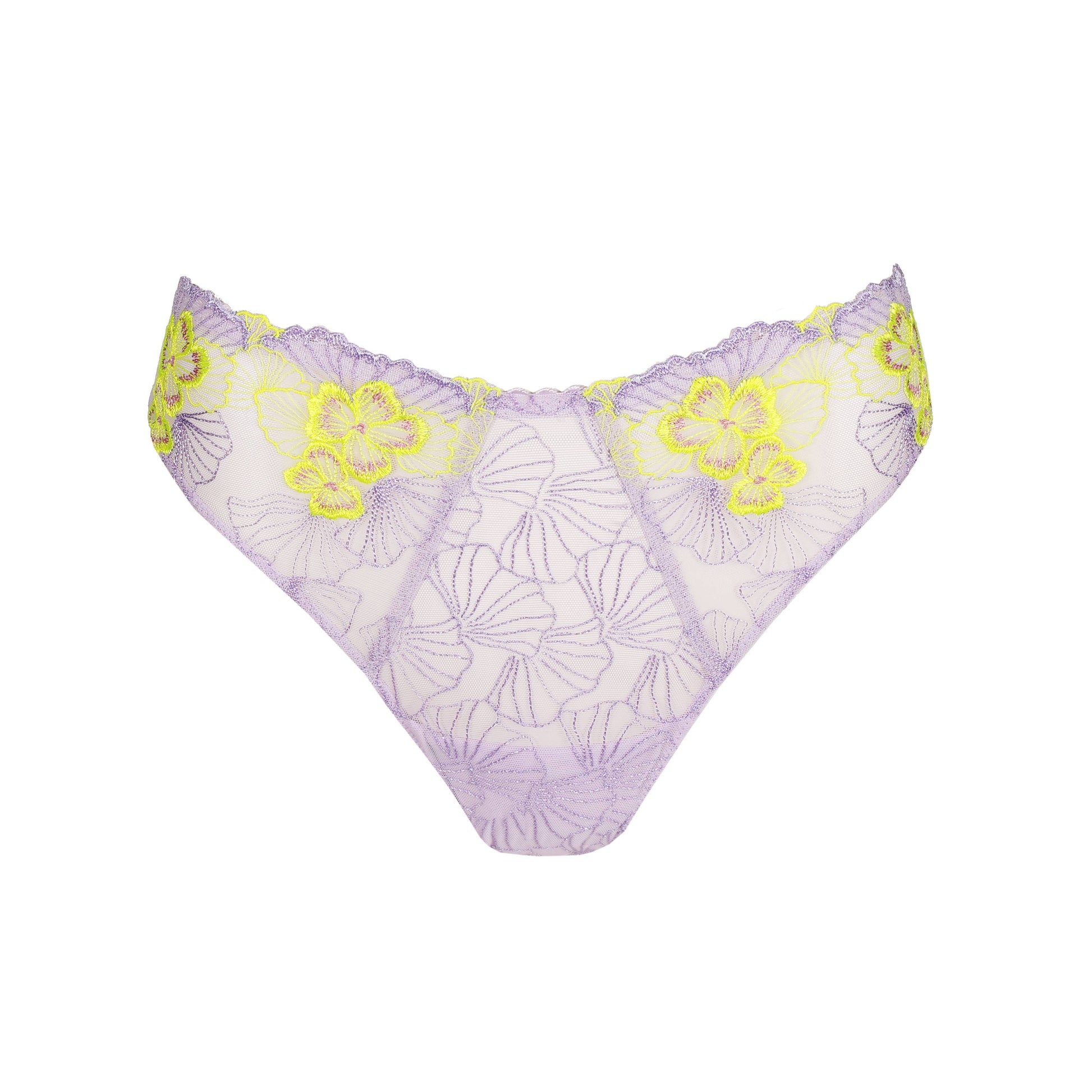 Primadonna IXIA thong in Wisteria, featuring lilac and lime floral lace design for a sexy look.