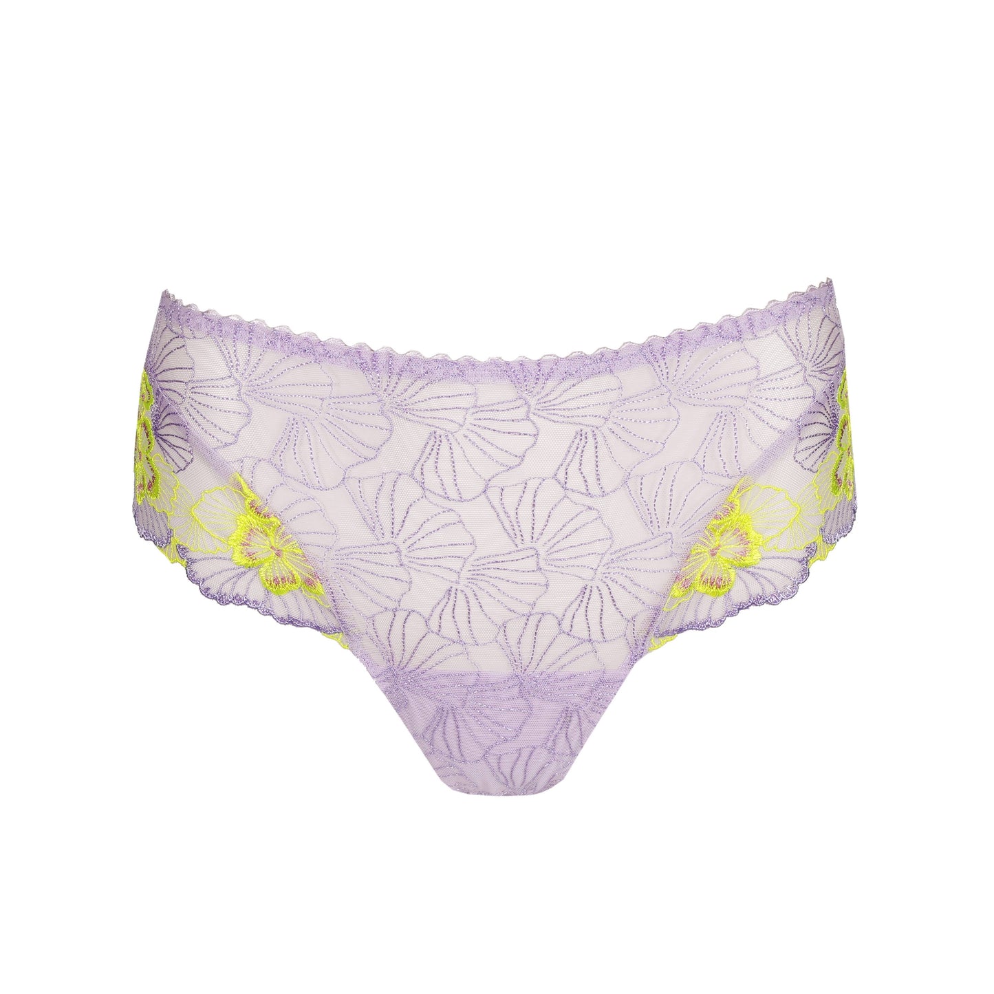 Primadonna IXIA luxury thong in Wisteria with lilac and lime floral design, elegant and sexy lingerie.