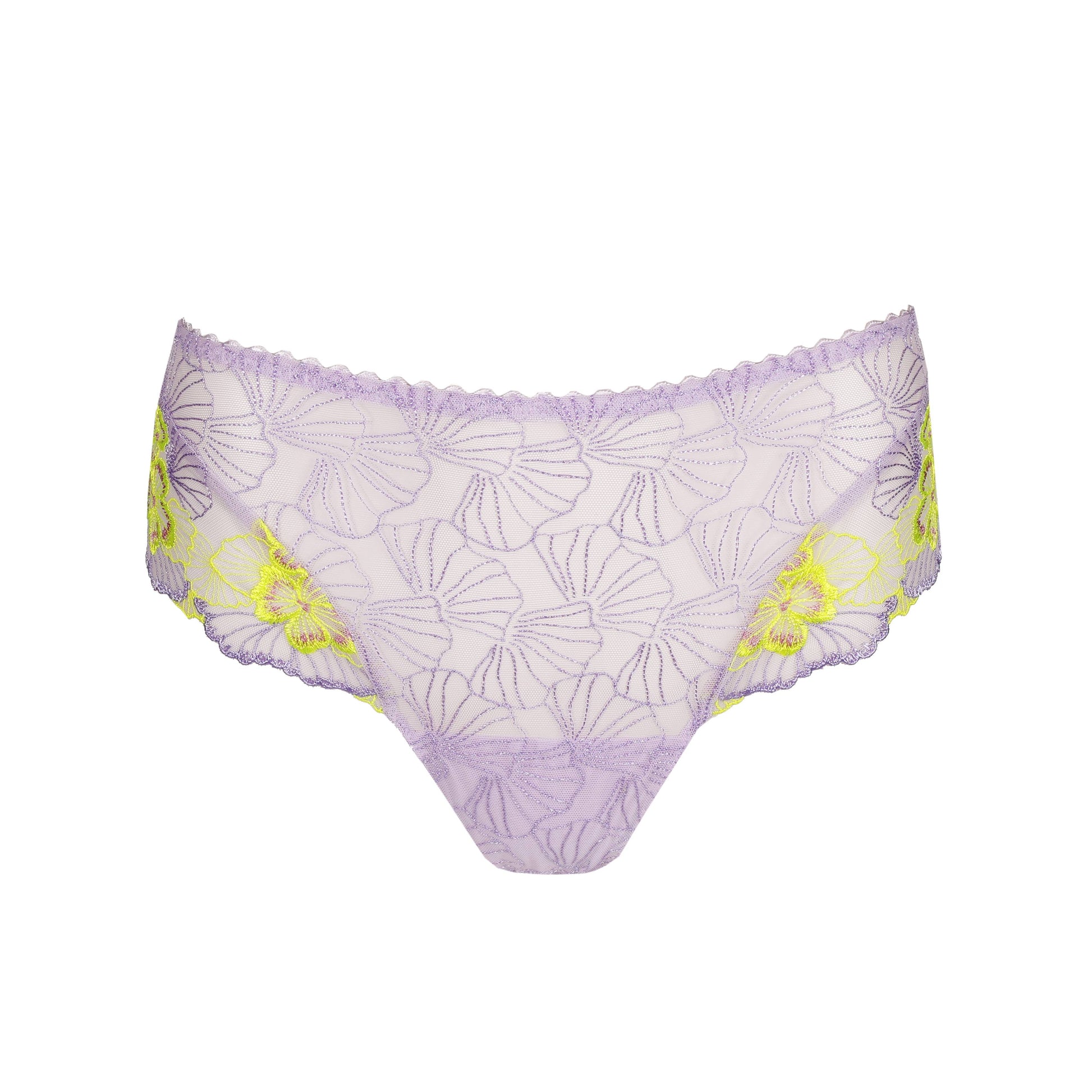 Primadonna IXIA luxury thong in Wisteria with lilac and lime floral design, elegant and sexy lingerie.