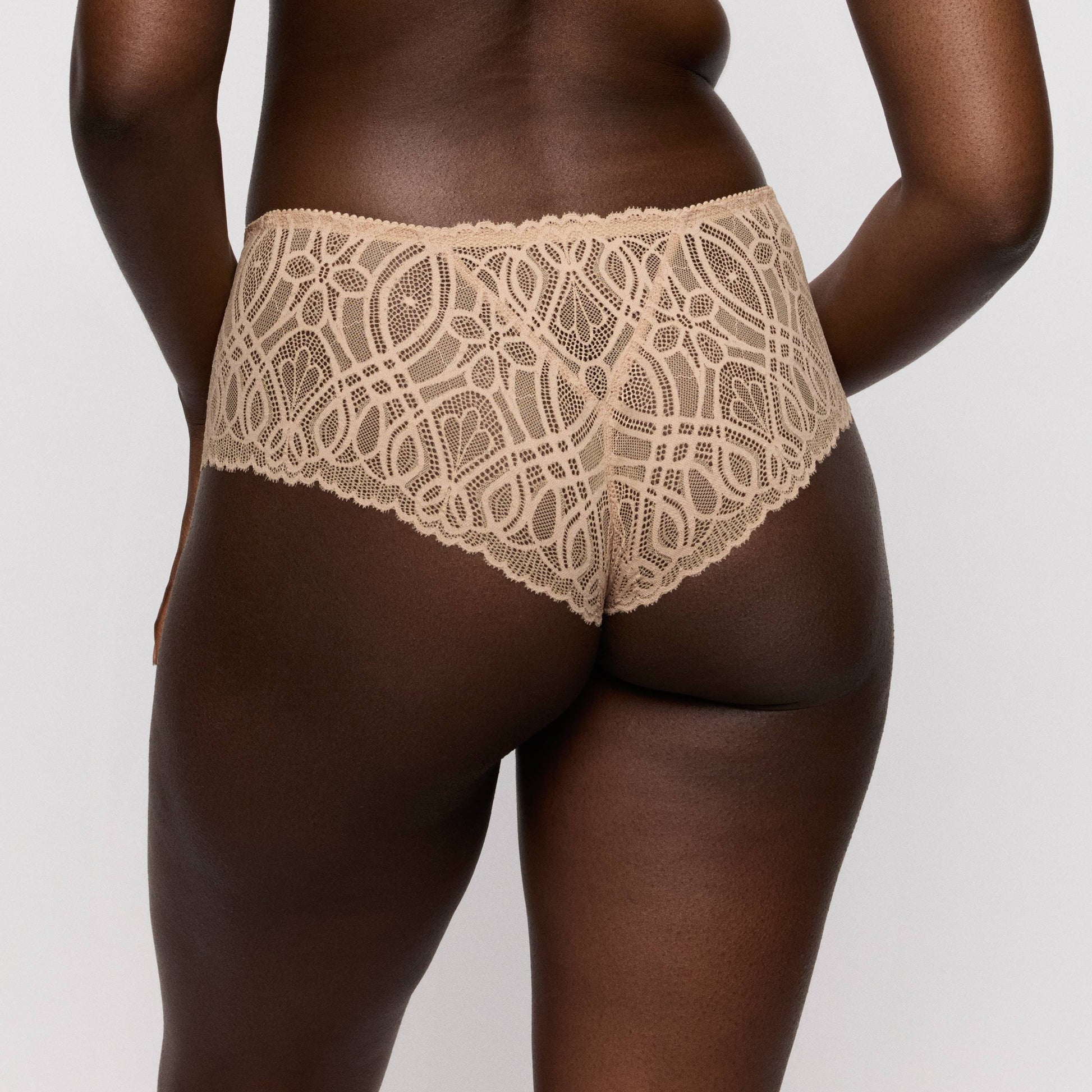 Primadonna SALERNO luxury thong in Candy Ginger showcasing a sophisticated lace design from the back.