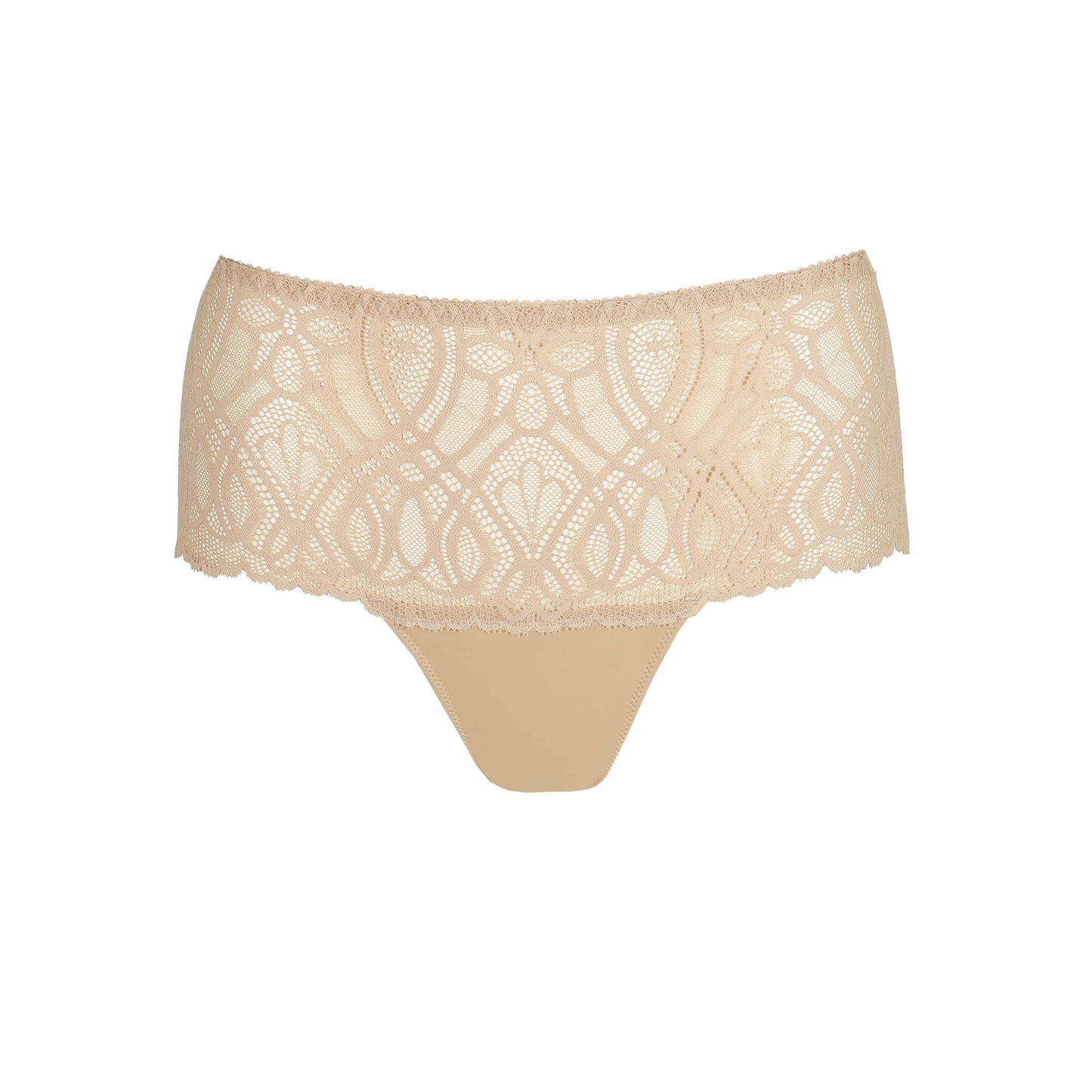 Primadonna SALERNO luxury thong in Candy Ginger with elegant lace detailing and a flattering neutral tone.