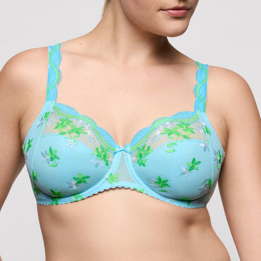 Primadonna CALA LUNA full cup bra in Ice Dream with vibrant blue color and decorative floral design.