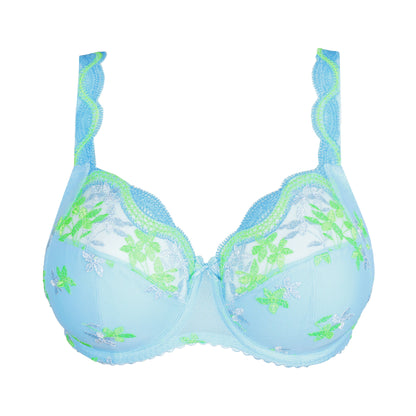 Primadonna CALA LUNA full cup bra in Ice Dream featuring vibrant blue and green floral embroidery.
