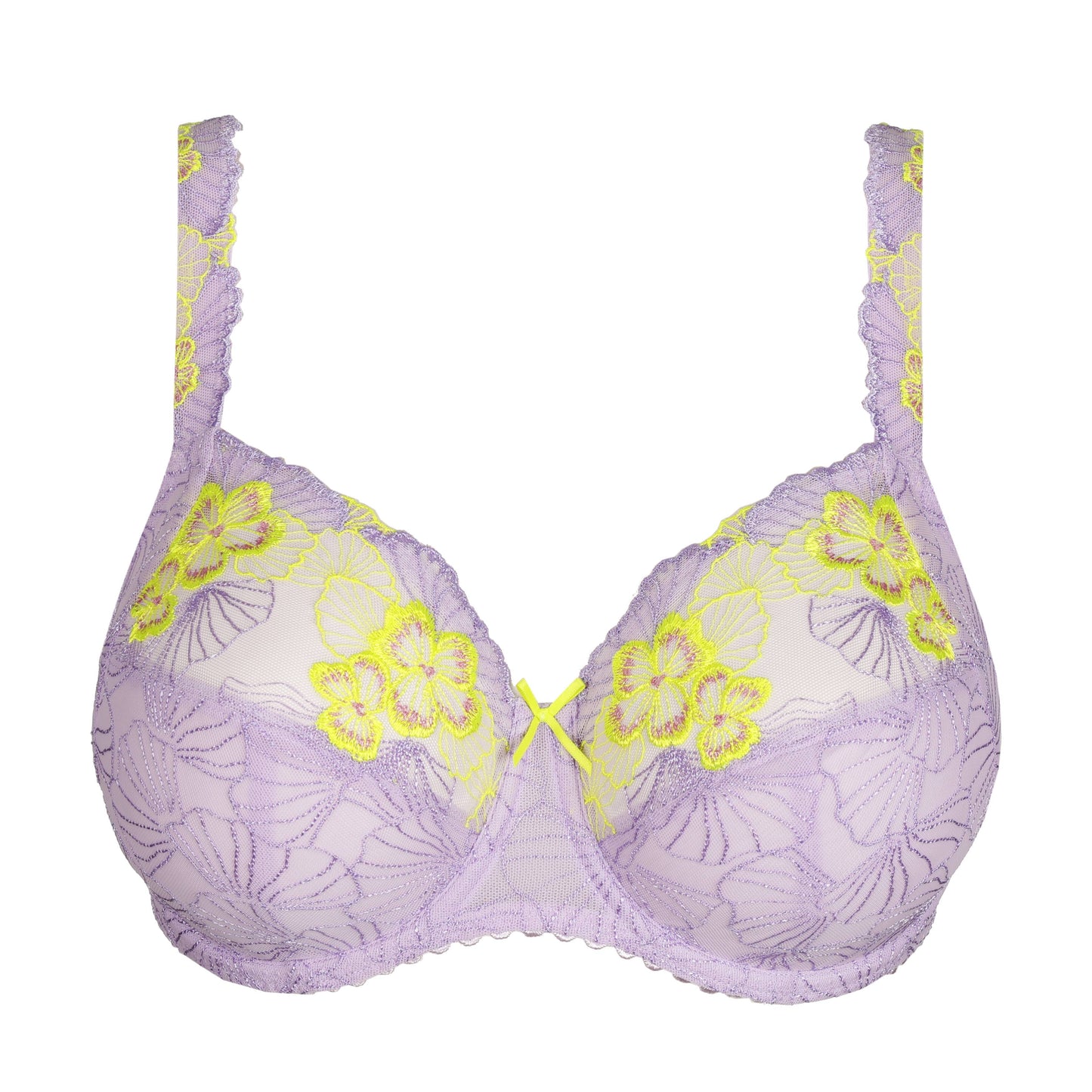 Primadonna IXIA full cup bra in Wisteria featuring lilac and lime floral embroidery design.