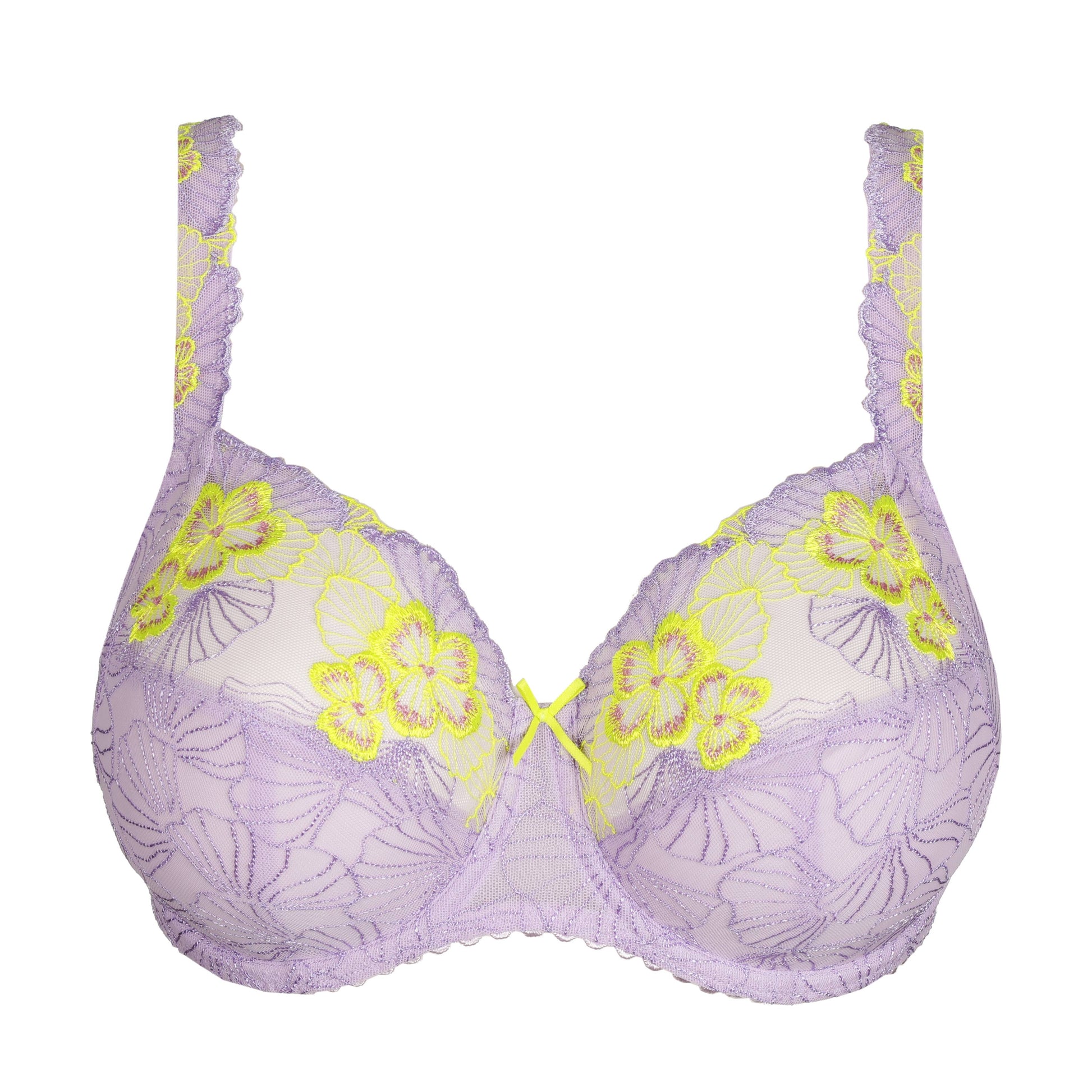 Primadonna IXIA full cup bra in Wisteria featuring lilac and lime floral embroidery design.